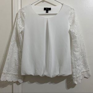 BCX White Flared Lace Sleeve Scoop Neck Blouse